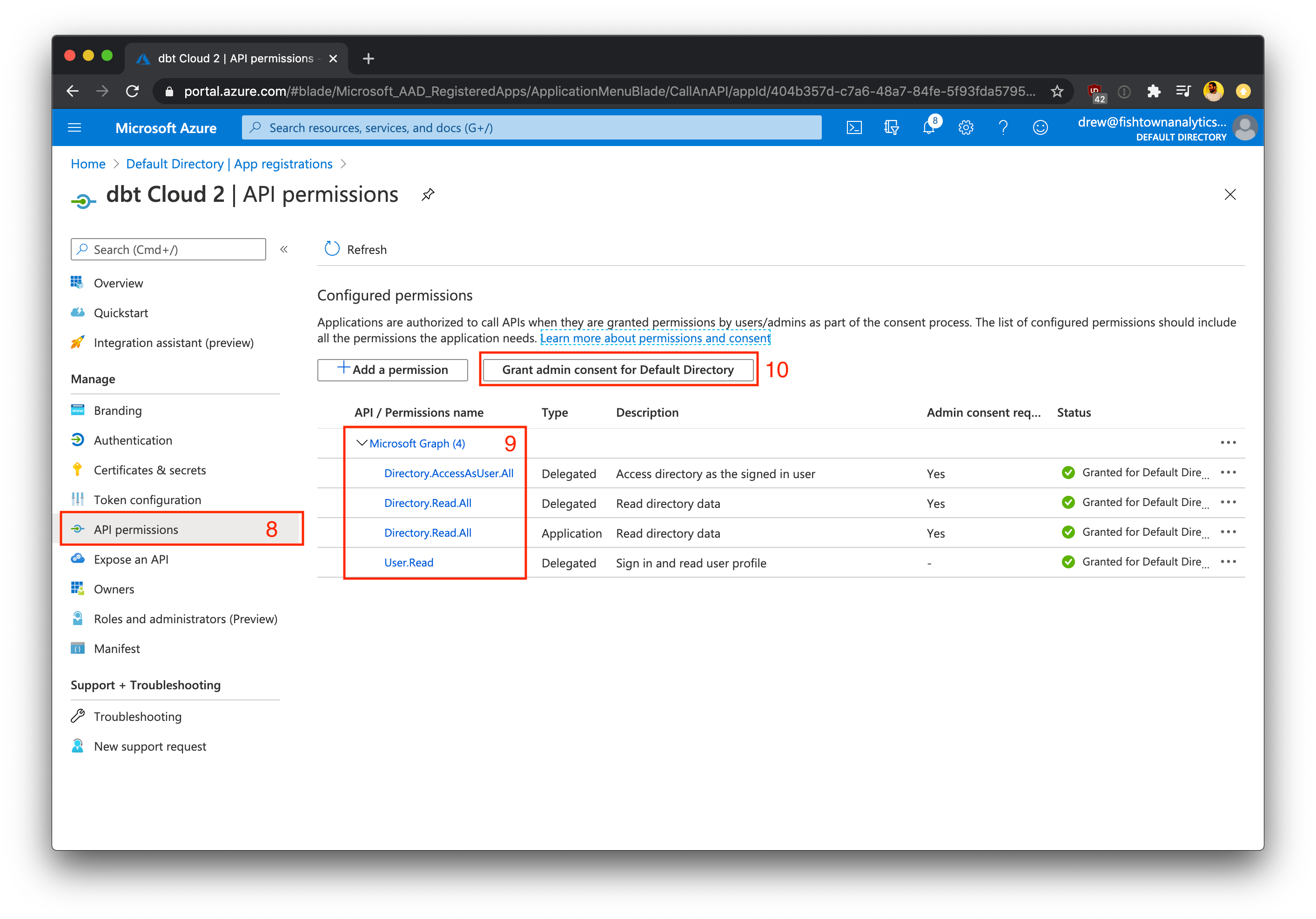 Configuring application permissions